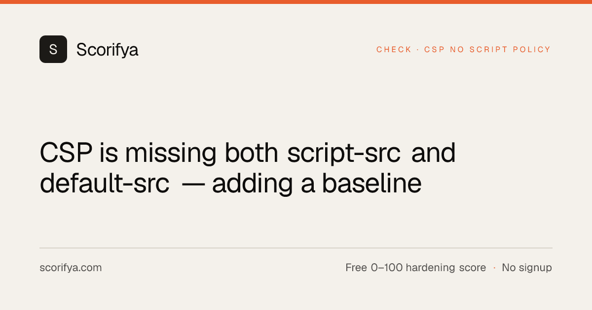 CSP is missing both script-src and default-src — adding a baseline ...